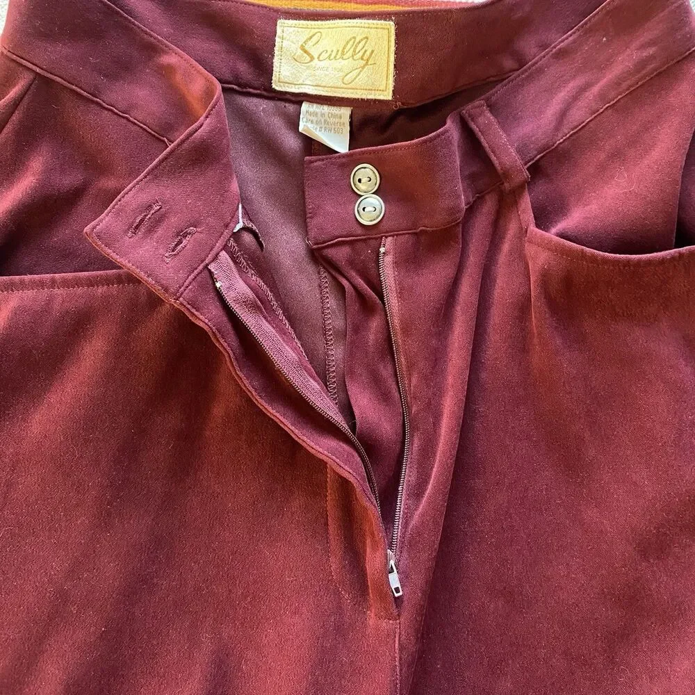 Scully Burgundy Super Wide Leg High Rise Suede Fabric Poly Pants. Size Small. - Picture 4 of 14